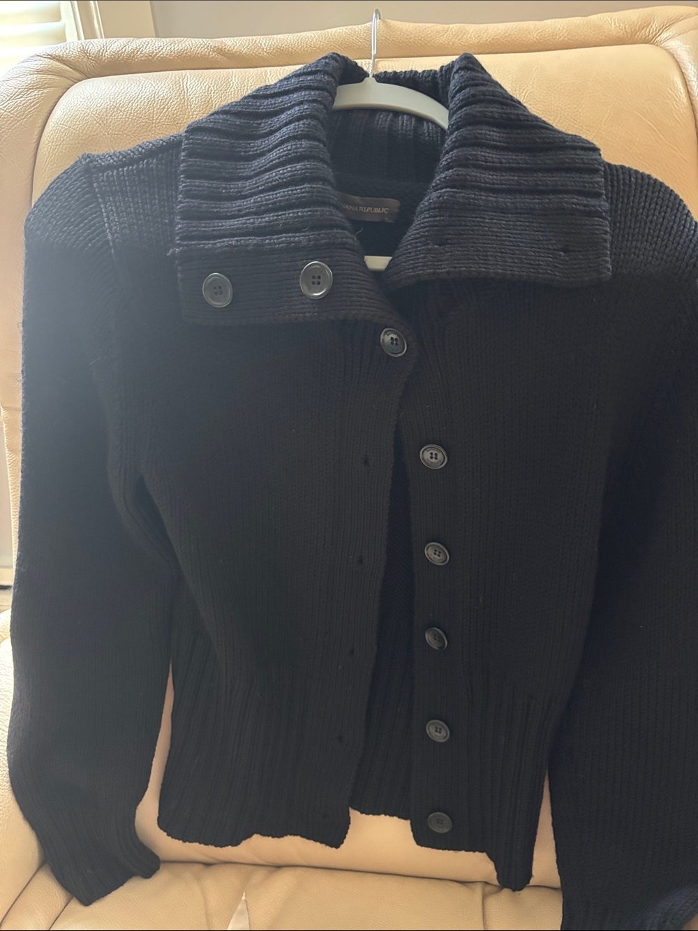Banana Republic Black Ribbed Button-Up Shawl Collar Cardigan